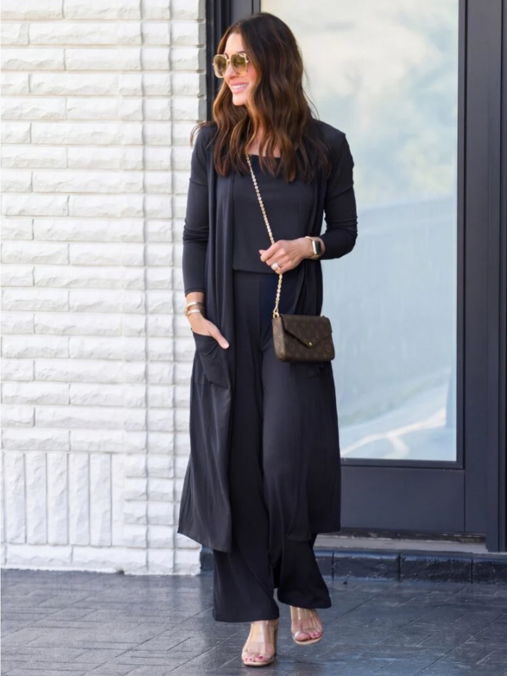 Sexy Modest Black Wide Leg Lounge Set with Long Cardigan
